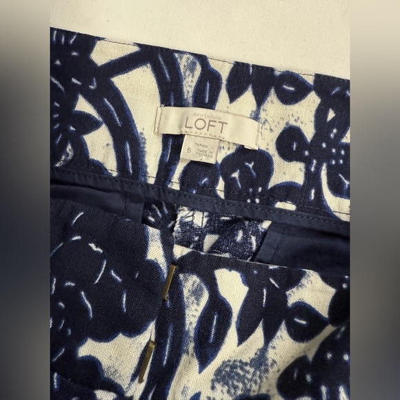 ANN TAYLOR-LOFT Navy and beige floral Marisa linen blend Pants size 6 - Picture 10 of 15